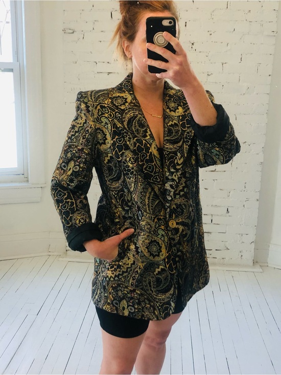 Ferrari Jackets & Blazers - Ferrari Gold and Black Paisley Brocade Blazer Jacket